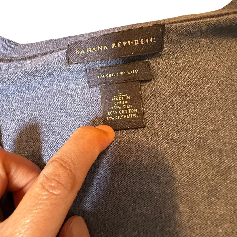 Banana Republic Mens Blue Silk Cotton Cashmere V-Neck Sweater Large Luxury Blend